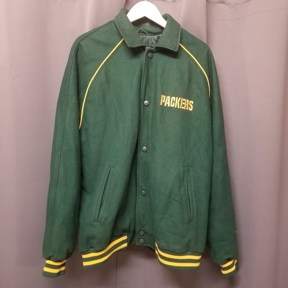 Green Bay Packers NFL Wool Blend Football Bomber Jacket Men's XL Wisconsin Gold - Picture 4 of 10
